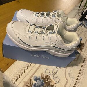 Easy Spirit White and Light Blue Walking Shoes
